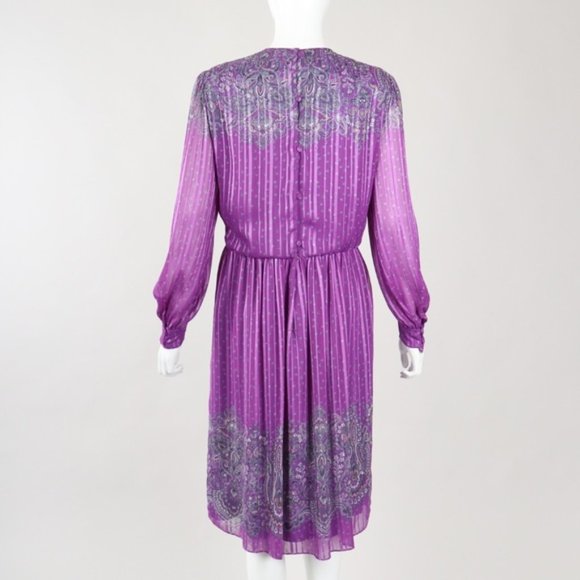 Vintage HANAE MORI Chiffon Paisley Stripe Dress - Picture 2 of 5